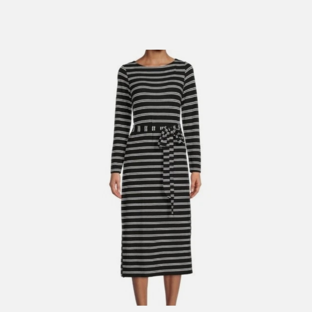 Time and Tru Black and White Long Sleeve Sheath Dress